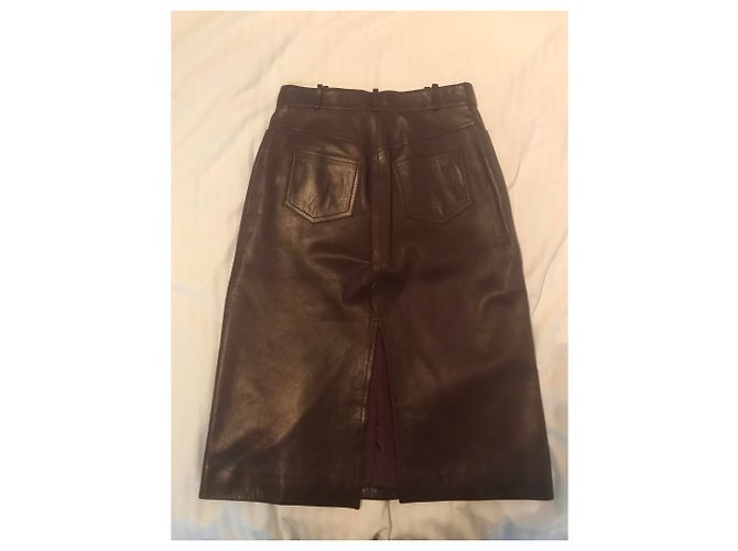 Falda midi de piel de cordero rojo oscuro Céline Burdeos - vista 3