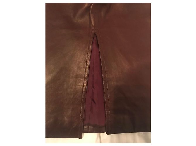 Falda midi de piel de cordero rojo oscuro Céline Burdeos - vista 4