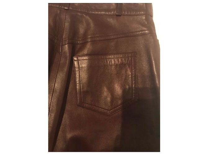 Falda midi de piel de cordero rojo oscuro Céline Burdeos - vista 5