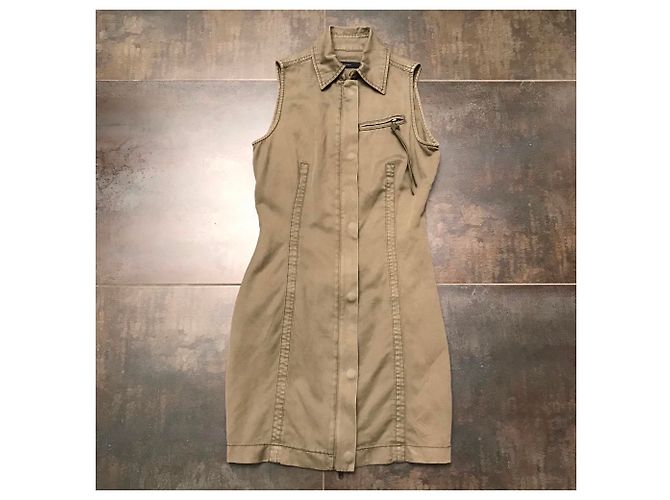 Vestido Diesel Caqui Algodón Lino - vista 6