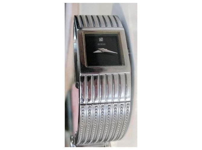 Guess Uhr mit echtem Diamanten auf schwarzem Zifferblatt Silber - Ansicht 2