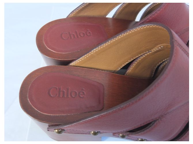 Mules Chloé Sandali Rosso Bordeaux Pelle con Borchie Bordò - vista 3