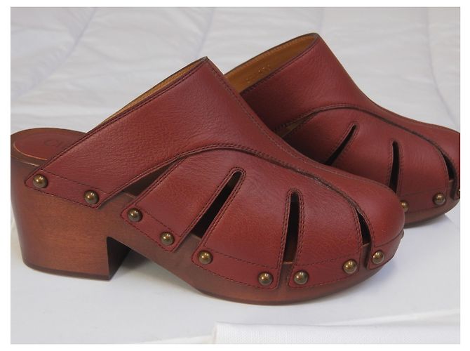 Mules Chloé Sandali Rosso Bordeaux Pelle con Borchie Bordò - vista 7