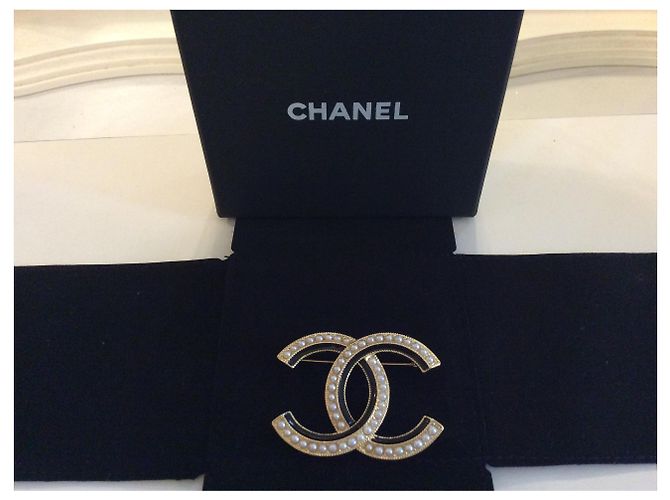 Chanel Brosche Schwarz und Perle Golden - Ansicht 3
