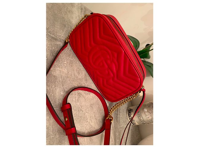 Borsa a mano Gucci Marmont in pelle rossa Rosso - vista 5