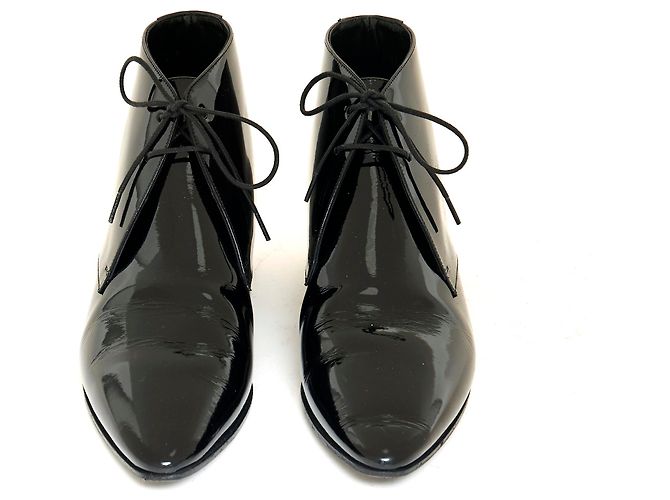 Stivaletti Saint Laurent Jonas in vernice nera 37.5 Nero - vista 2