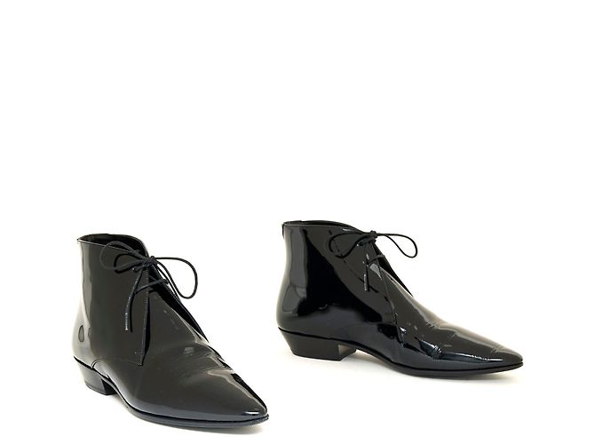 Stivaletti Saint Laurent Jonas in vernice nera 37.5 Nero - vista 3
