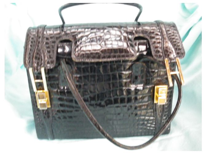 Autre Marque Borsa in pelle di coccodrillo nera Nero - vista 3