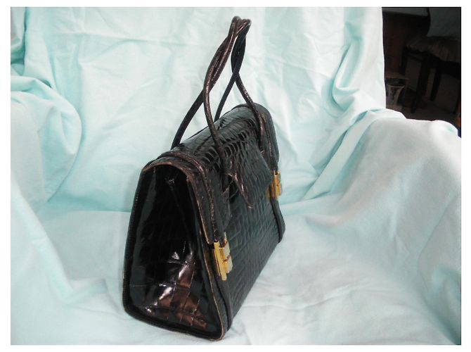Autre Marque Borsa in pelle di coccodrillo nera Nero - vista 4