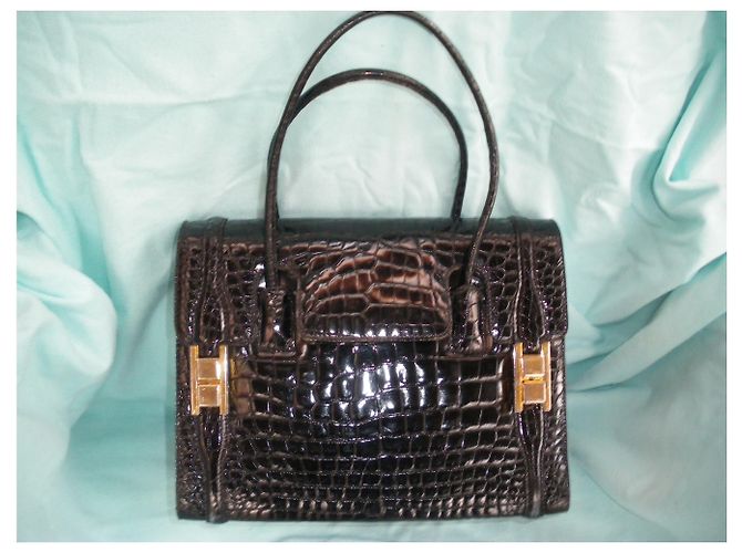 Autre Marque Borsa in pelle di coccodrillo nera Nero - vista 6