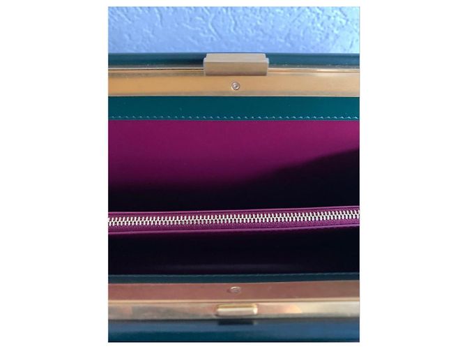Céline Clasp Handtasche Dunkelgrün Lammleder - Ansicht 5