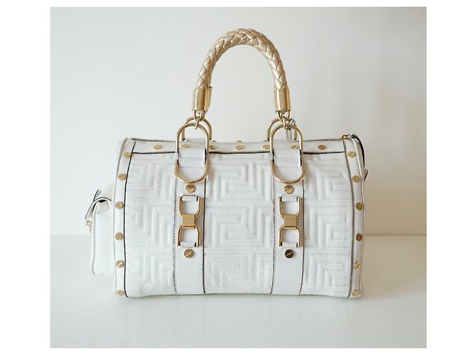Bolsa Boston Gianni Versace em couro branco acolchoado Dourado - vista 2