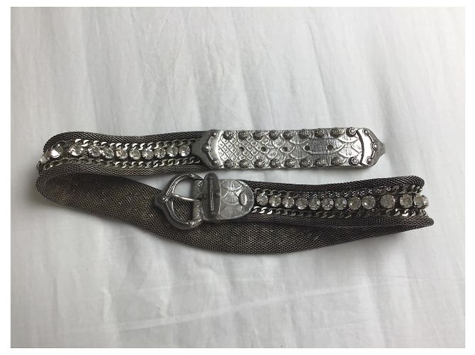 Autre Marque nanni Milano Gürtel aus silbernem Leder Mesh und Strass 90cm - Ansicht 2