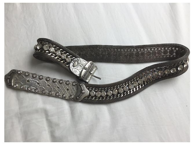 Autre Marque nanni Milano Gürtel aus silbernem Leder Mesh und Strass 90cm - Ansicht 7