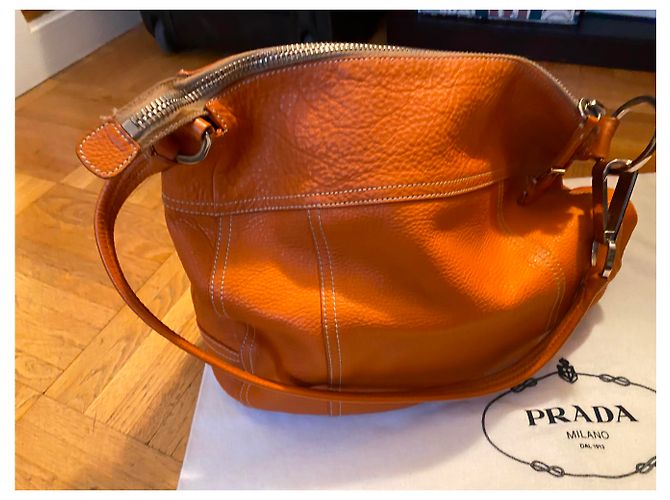 Vitello Borsa tote Prada in pelle arancione - vista 2