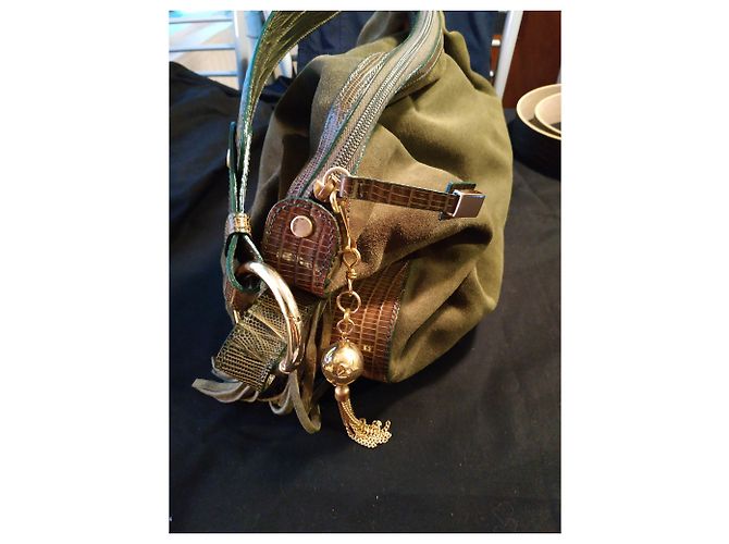 Autre Marque Borsa ELEGANCE PARIS Pelle verde oliva e stampa coccodrillo - vista 13