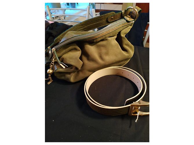 Autre Marque Borsa ELEGANCE PARIS Pelle verde oliva e stampa coccodrillo - vista 14