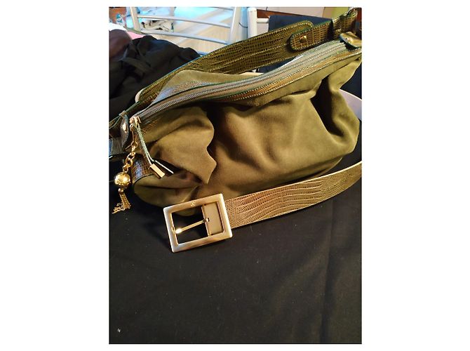 Autre Marque Borsa ELEGANCE PARIS Pelle verde oliva e stampa coccodrillo - vista 15