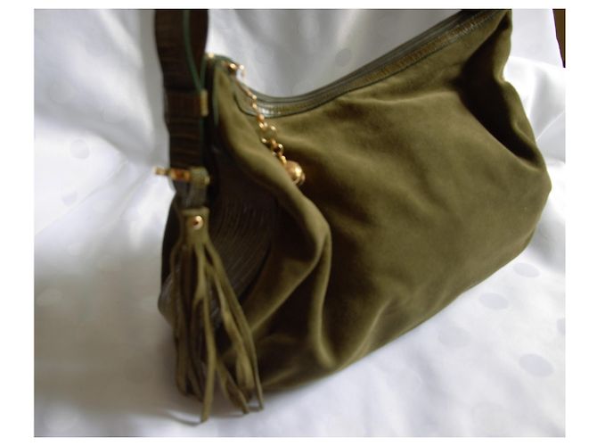 Autre Marque Borsa ELEGANCE PARIS Pelle verde oliva e stampa coccodrillo - vista 2