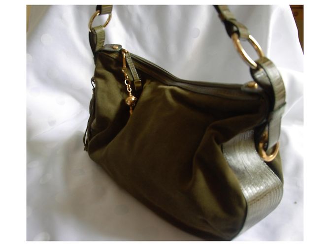 Autre Marque Borsa ELEGANCE PARIS Pelle verde oliva e stampa coccodrillo - vista 3