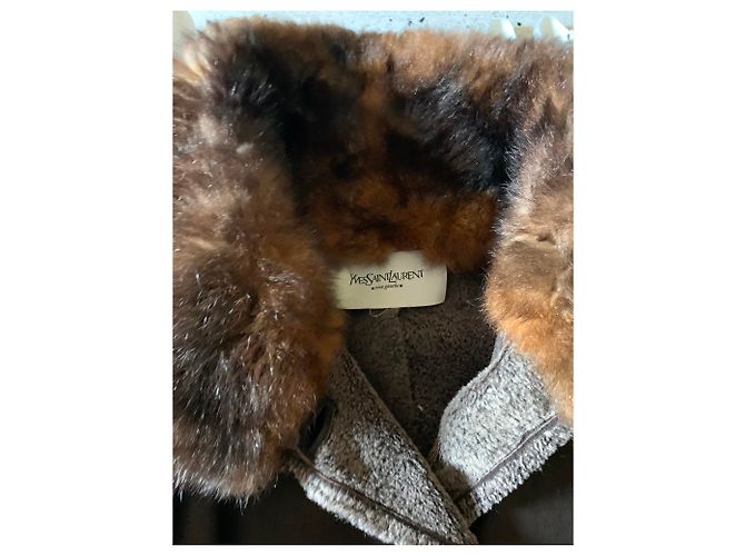 Yves Saint Laurent Magnífico abrigo de visón de granja y cuero YSL Castaño - vista 2