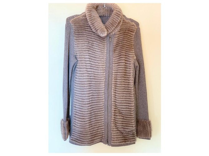 Autre Marque Wunderschöne Kaschmirjacke und praktischer Nerz Taupe - Ansicht 2