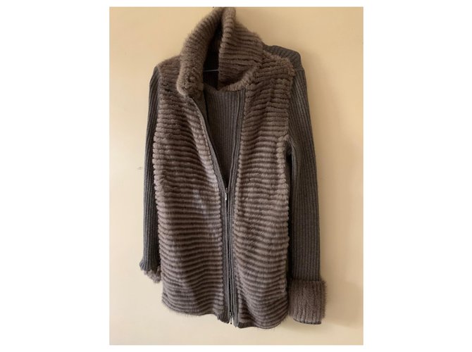 Autre Marque Wunderschöne Kaschmirjacke und praktischer Nerz Taupe - Ansicht 4