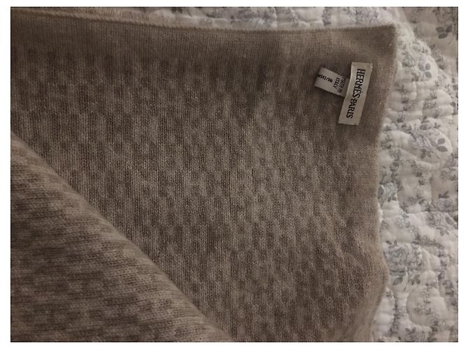 Sciarpa Hermès in cashmere logo H beige - vista 3