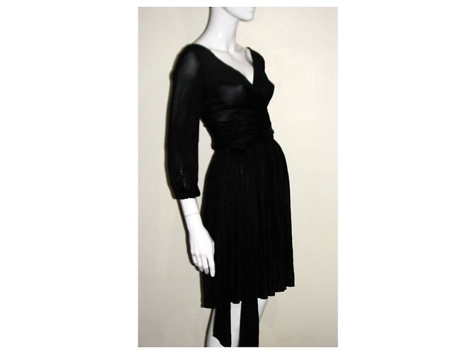 Halston Heritage Schwarzes Kleid aus Rayon mit V-Ausschnitt - Ansicht 3