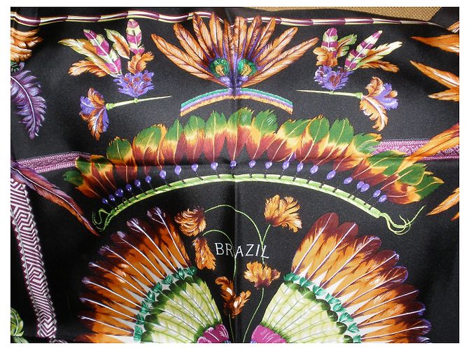 Sciarpa di seta Hermès Brasil 90 cm Laurence Bourthoumieux Nero - vista 5