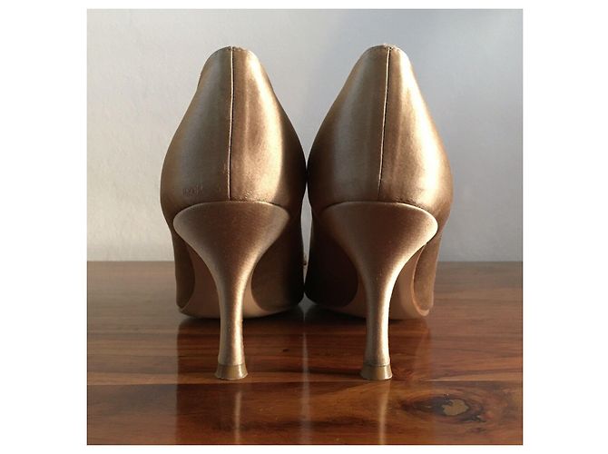 Décolleté PEEPTOE Stuart Weitzman dorate in raso con fiocco e strass D'oro - vista 5
