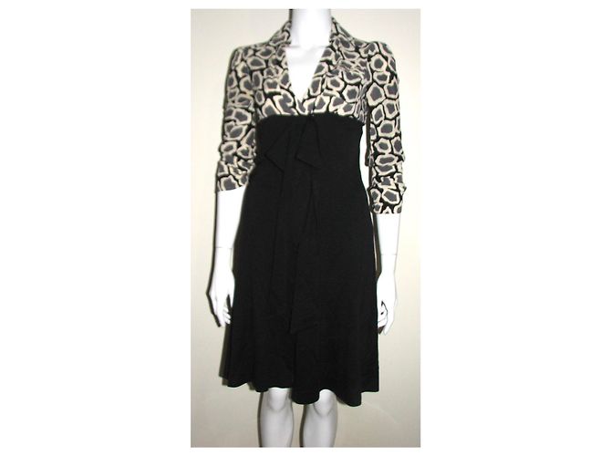 Diane Von Furstenberg Abito vintage in lana e seta Nero Bianco Grigio - vista 2