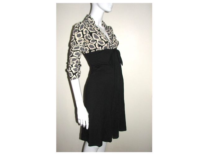 Diane Von Furstenberg Abito vintage in lana e seta Nero Bianco Grigio - vista 3