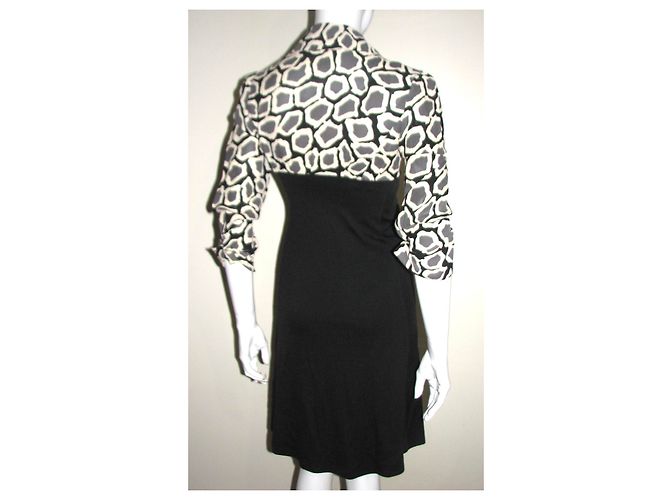 Diane Von Furstenberg Abito vintage in lana e seta Nero Bianco Grigio - vista 4