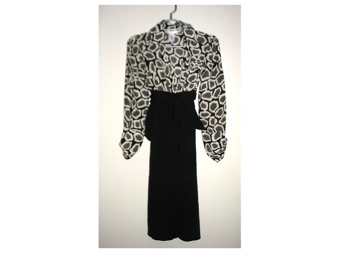 Diane Von Furstenberg Abito vintage in lana e seta Nero Bianco Grigio - vista 5