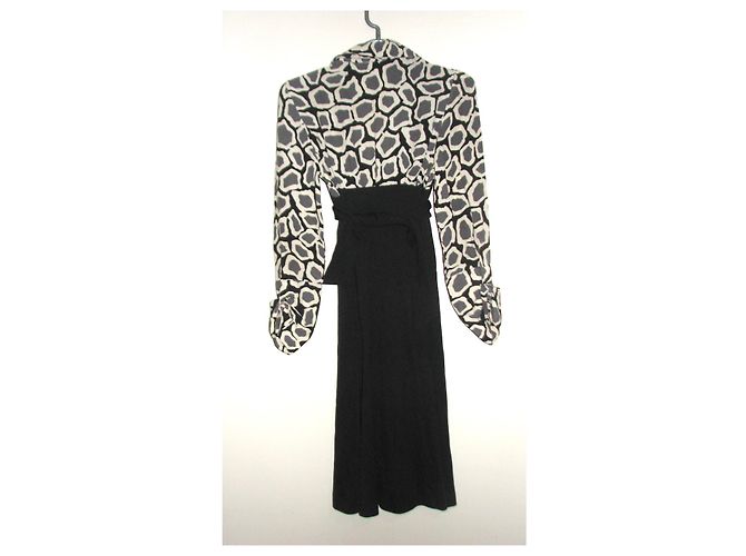 Diane Von Furstenberg Abito vintage in lana e seta Nero Bianco Grigio - vista 6
