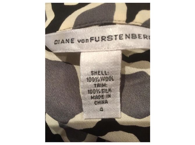 Diane Von Furstenberg Abito vintage in lana e seta Nero Bianco Grigio - vista 7