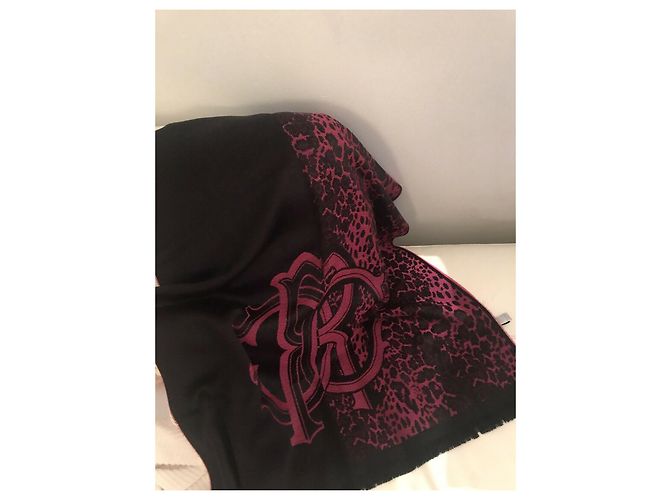 Sciarpa Roberto Cavalli in misto lana Nero Bordò Stampa leopardo - vista 12