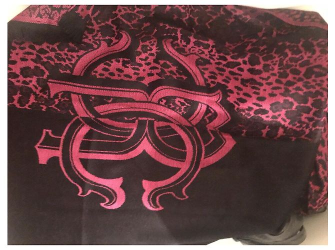 Sciarpa Roberto Cavalli in misto lana Nero Bordò Stampa leopardo - vista 13