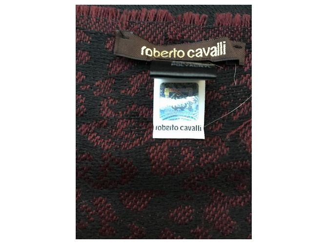 Sciarpa Roberto Cavalli in misto lana Nero Bordò Stampa leopardo - vista 2