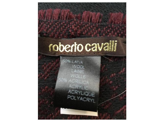 Sciarpa Roberto Cavalli in misto lana Nero Bordò Stampa leopardo - vista 3