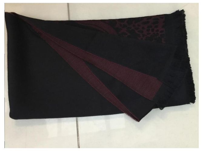 Sciarpa Roberto Cavalli in misto lana Nero Bordò Stampa leopardo - vista 4