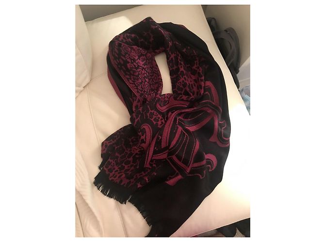 Sciarpa Roberto Cavalli in misto lana Nero Bordò Stampa leopardo - vista 8