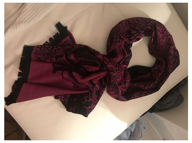 Sciarpa Roberto Cavalli in misto lana Nero Bordò Stampa leopardo - vista 9