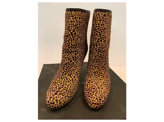 Botas de tornozelo Ann Taylor em couro e pele de pônei Marrom Preto 36 - vista 3