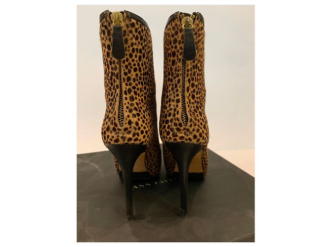 Botas de tornozelo Ann Taylor em couro e pele de pônei Marrom Preto 36 - vista 5