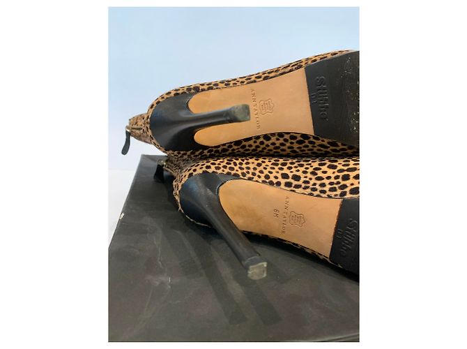 Botas de tornozelo Ann Taylor em couro e pele de pônei Marrom Preto 36 - vista 7