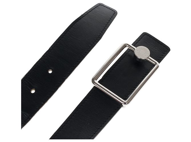 Cinturón reversible Hermès "Clou de selle" en cuero box negro y becerro azul, taille 95 En muy buena forma! - vista 2