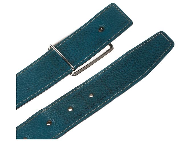 Cinturón reversible Hermès "Clou de selle" en cuero box negro y becerro azul, taille 95 En muy buena forma! - vista 3