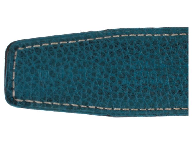 Cinturón reversible Hermès "Clou de selle" en cuero box negro y becerro azul, taille 95 En muy buena forma! - vista 4